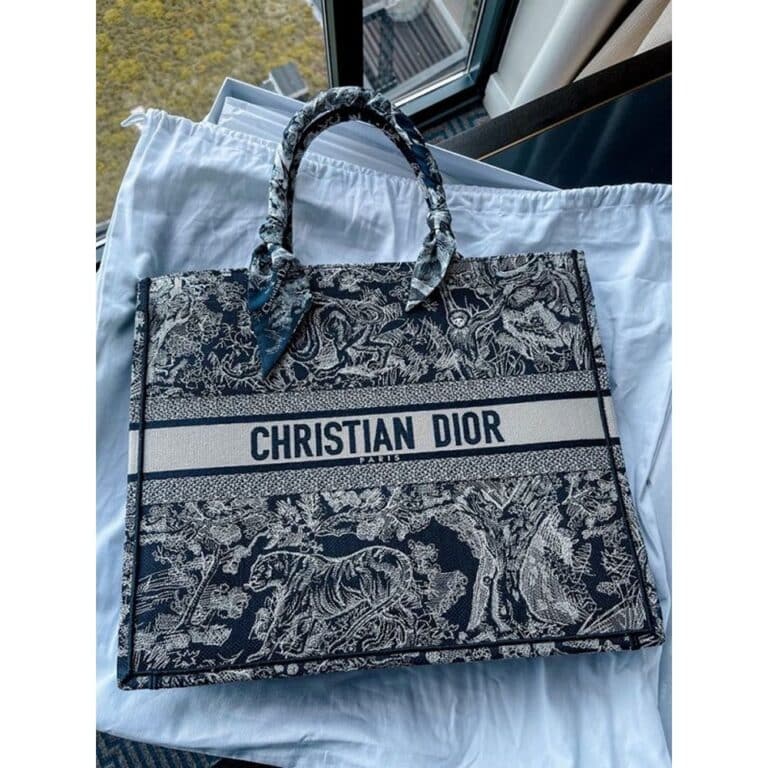 Christian Dior Lady Bag Book Tote Black Tiger With Original Box Dust Cover Bill Cards Ribbon
