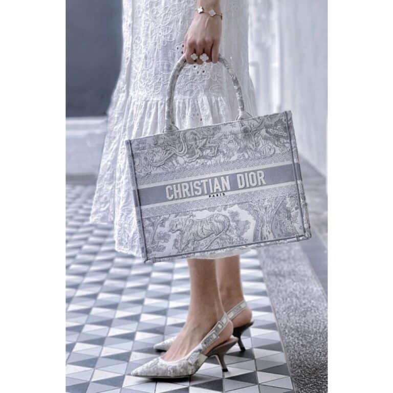 Christian Dior Lady Bag Book Tote GreyTiger With Original Box Dust Cover Bill Cards Ribbon.