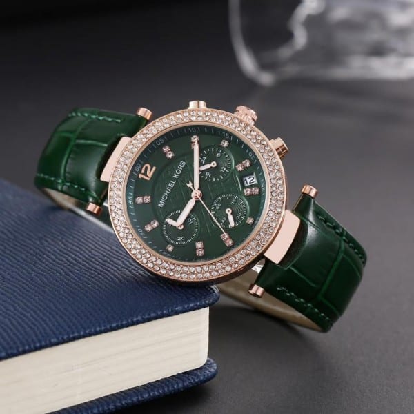 Michael Kors Watch Green Leather Belt