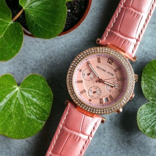 Michael Kors Watch Pink Leather Belt