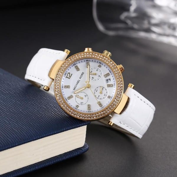 Michael Kors Watch White Leather Belt