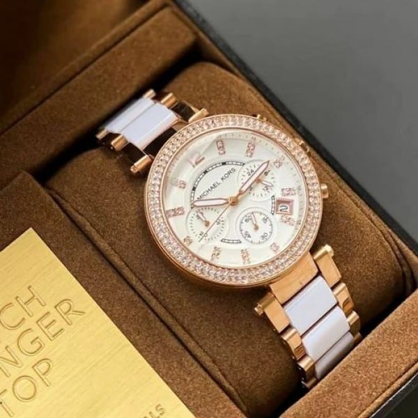Michael Kors Watch White Rose Gold Chain