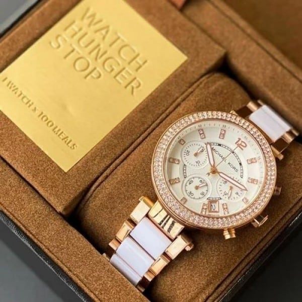 Michael Kors Watch White Rose Gold Chain