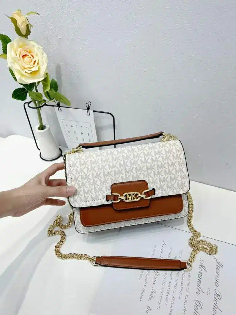 Michael Kors White Heather Shoulder Bag With Box