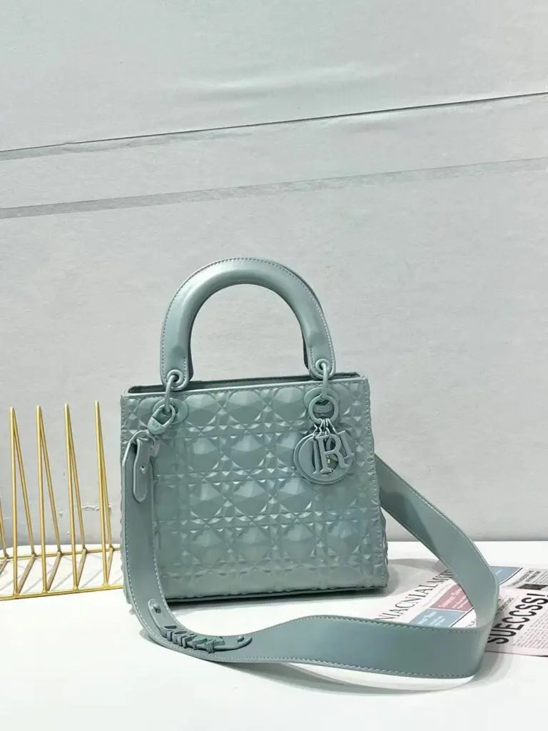 Lady Dior Light Green Cannage Diamond Motif Handbag With Box