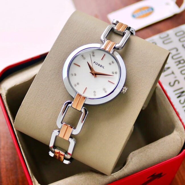 Fossil Rose Gold White Dial Ladies Watch