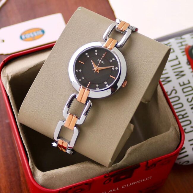 Fossil Rose Gold Black Dial Ladies Watch