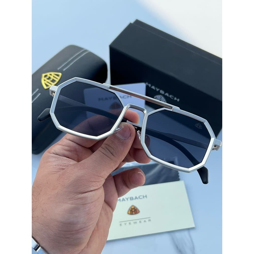 Maybach hexagonal Sunglasses Black Sliver For Men