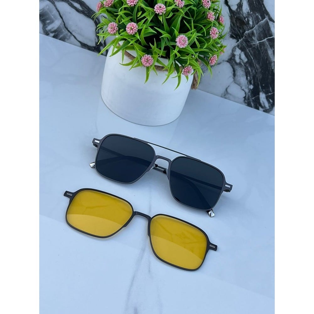 Gun Black Metal Attachment Sunglasses For Men