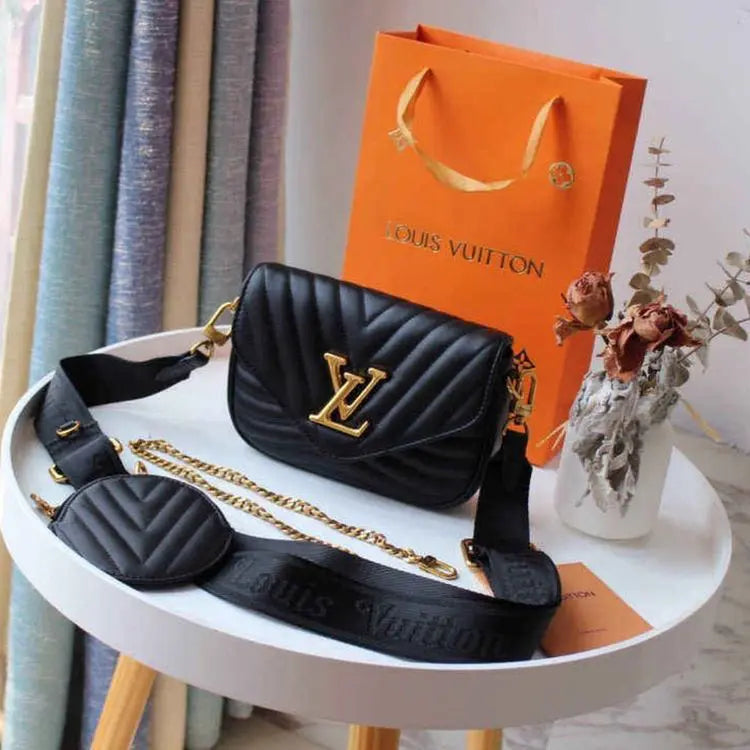 Vuitton Wave Black Color Multi Pochette Sling Bag With Box