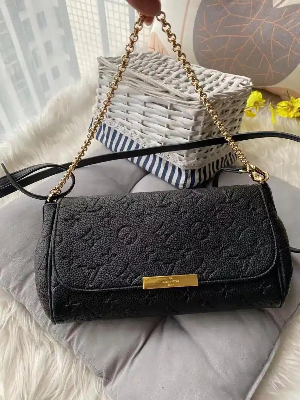 Vuitton Shelton Black Mono Embossed Shoulder Bag With Box