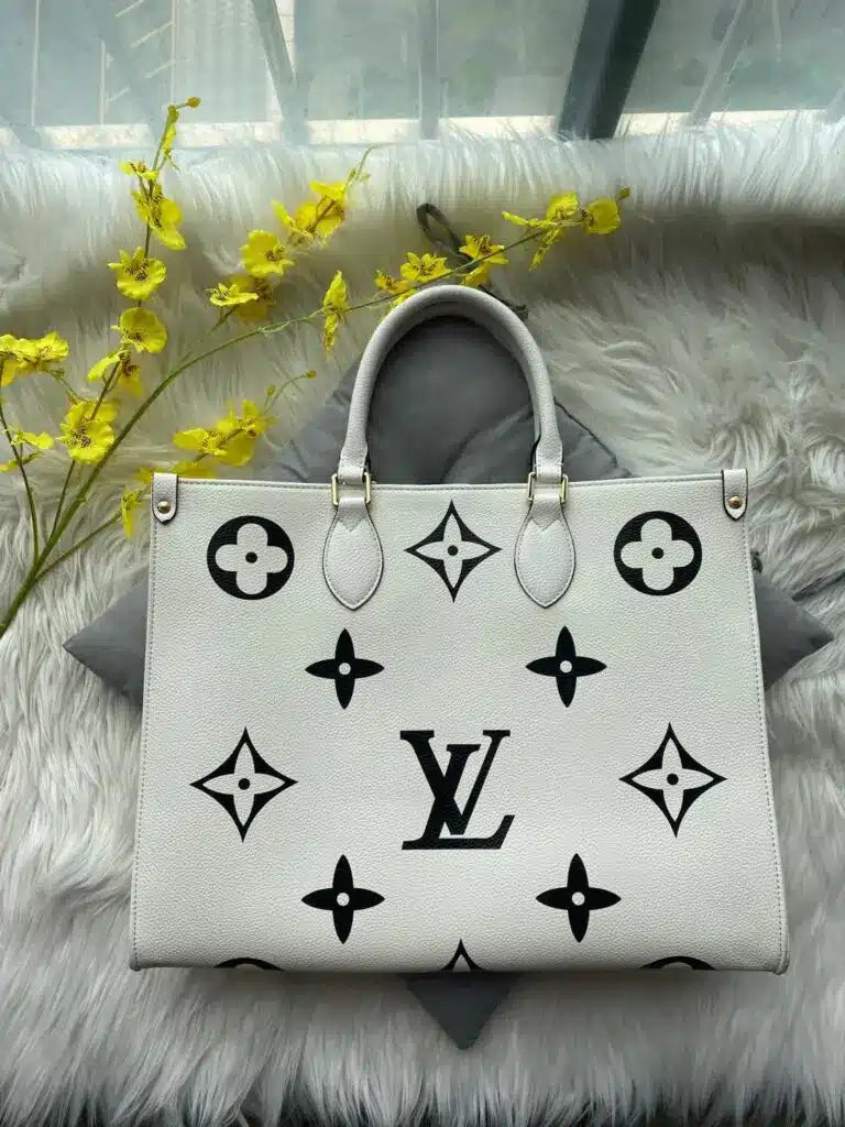 Vuitton White Black On The Go Tote Bag