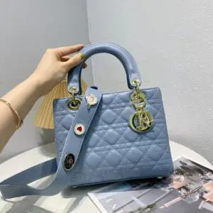 Lady Dior Blue Matte Handbag