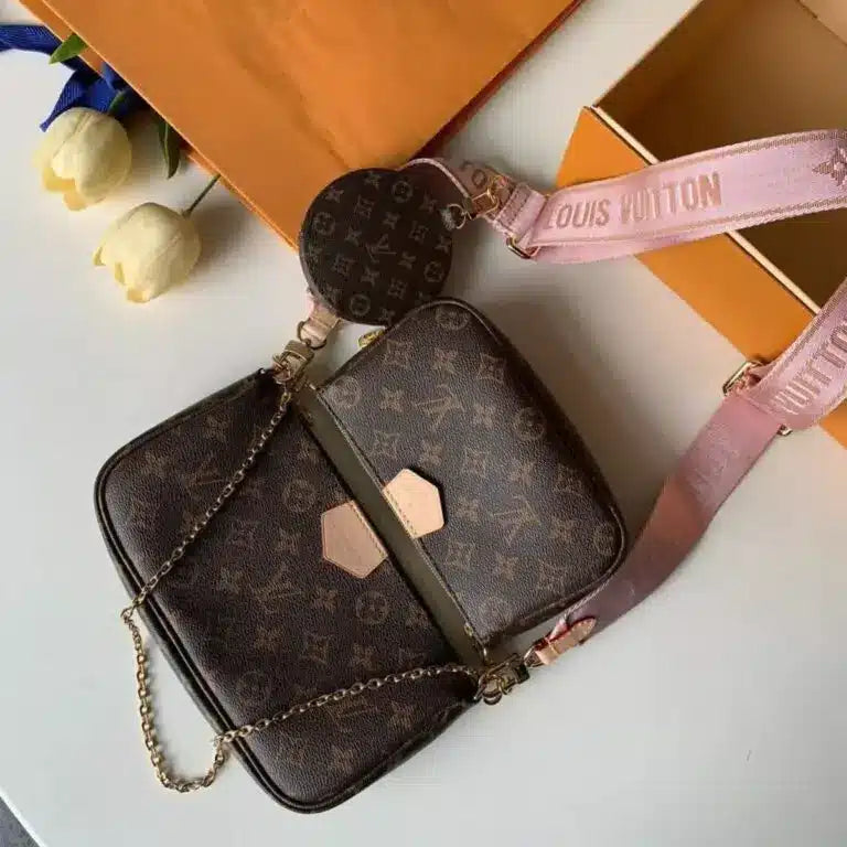 Vuitton Mono Pink Belt Multipochette Premium Double Box Sling Bag