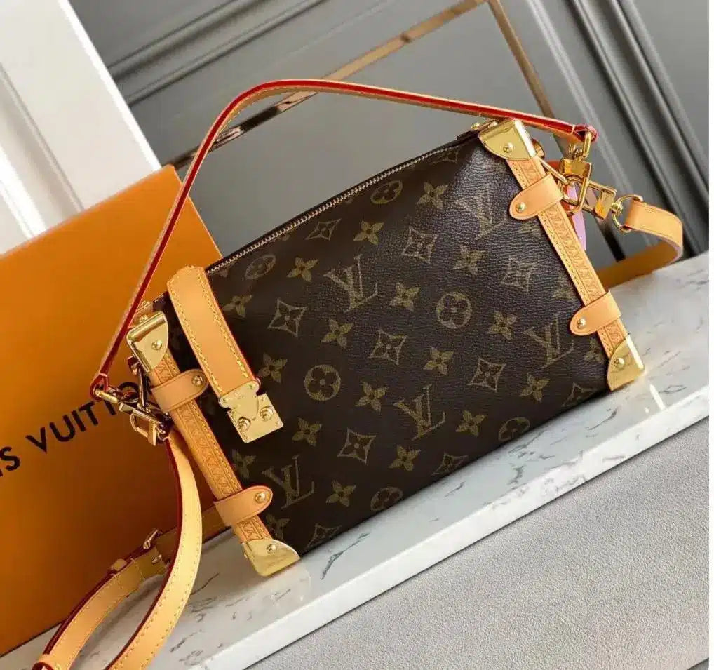 Vuitton Mono Side Trunk Old Flower Handbag With Box