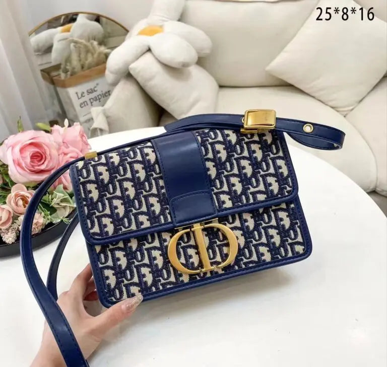 Dior 30 Montaigne Oblique Blue Sling Bag With Box