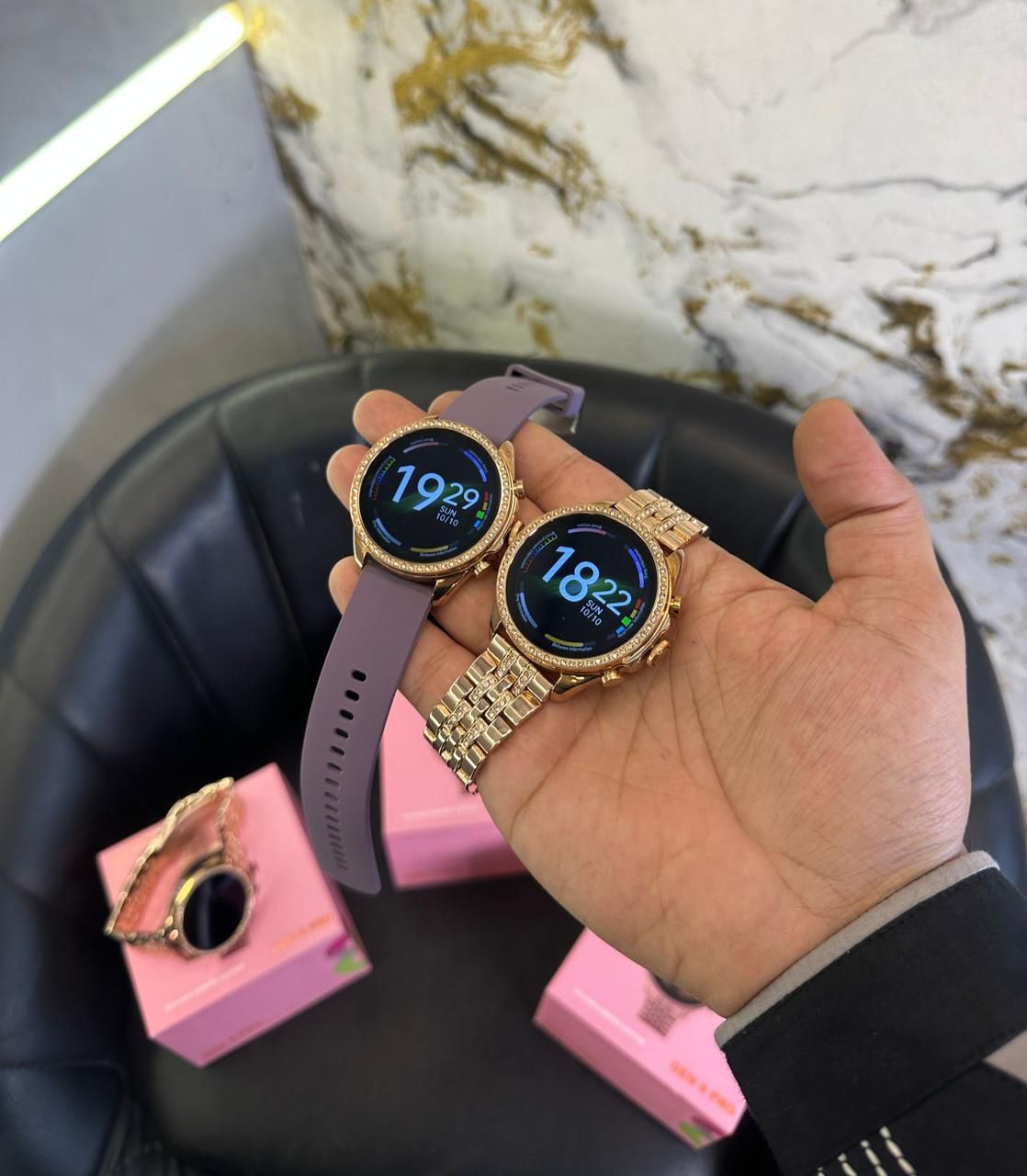 Fossil Watch Diamond Pink Dial, and Diamond Belt