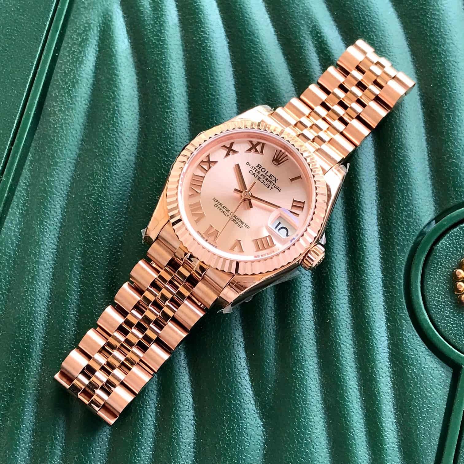 Rolex Date Just 28 Rose Gold Roman Numbers Swiss ETA Automatic Women’s Watch