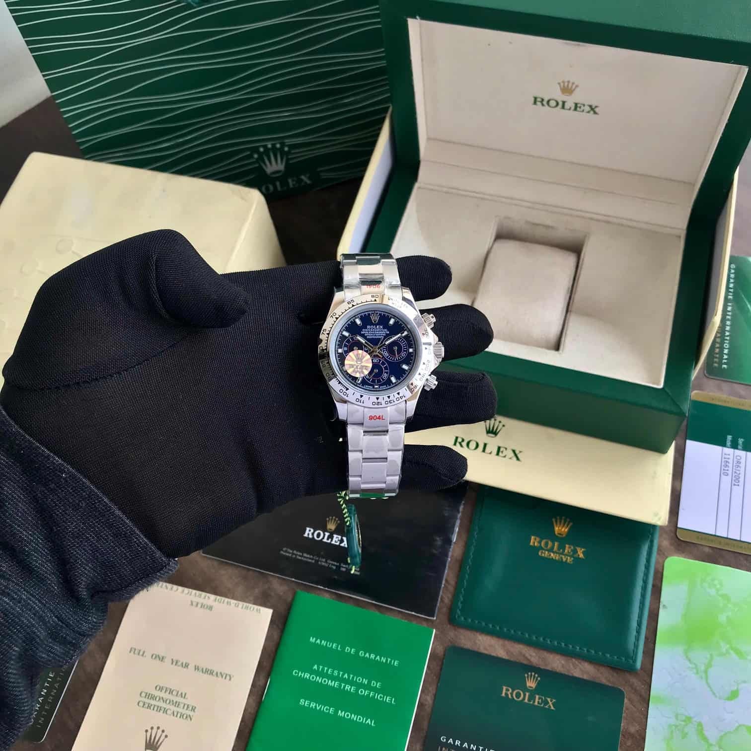 Rolex Cosmograph Daytona Silver Blue Dial Oyster Chain Japanese Automatic Mens Watch