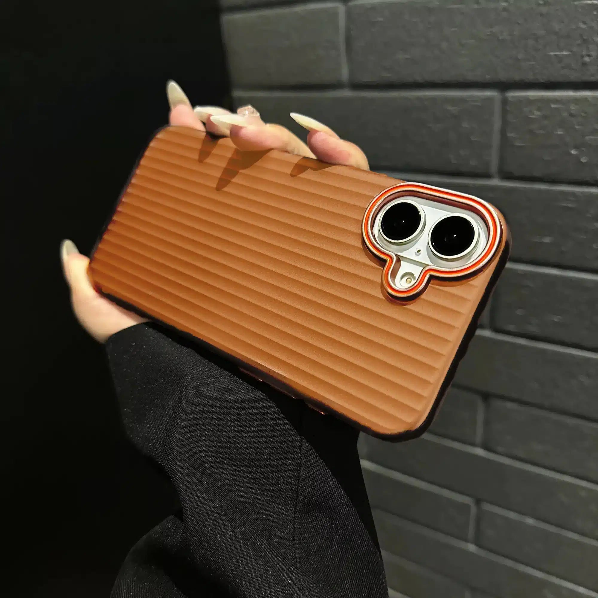 iPhone Series Corrugated Pattern Stripes Hard Brown Case
