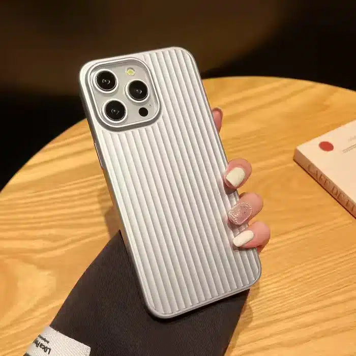 iPhone Series Corrugated Pattern Stripes Hard Silver Case