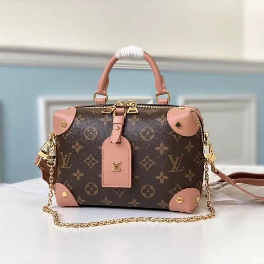 Vuitton Pink Petite Malle Souple Bag With Box