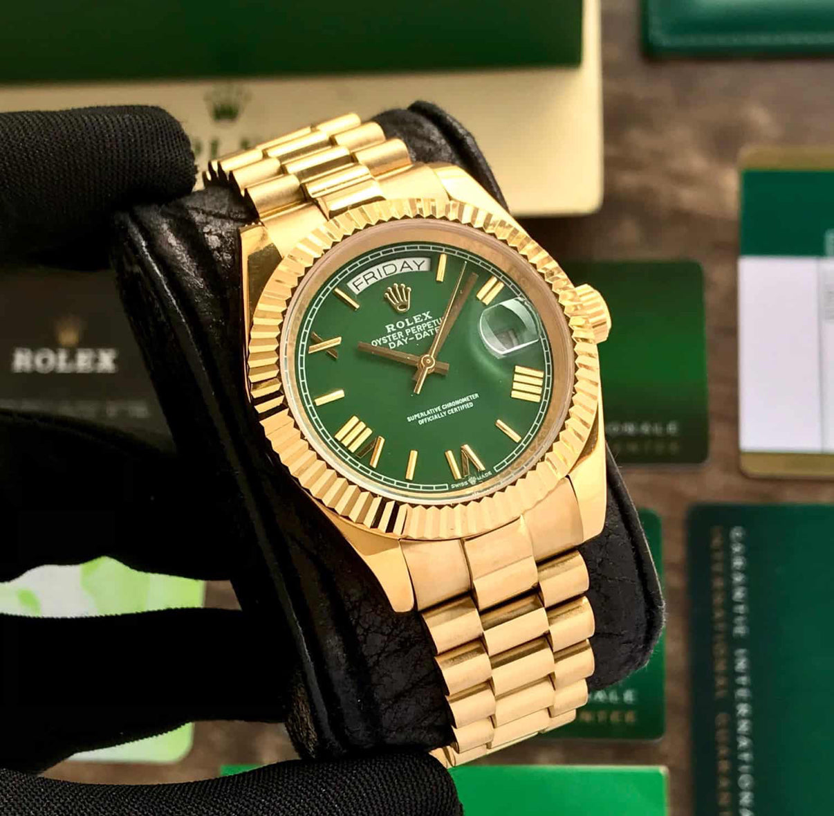 Rolex Day Date Gold Green Dial Watch