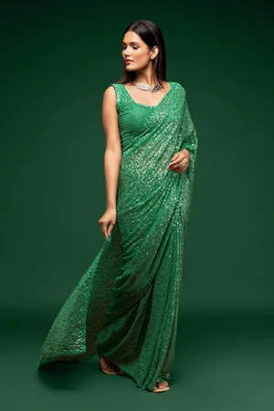 MintGreenNewExclusivePartyWearGeorgetteSequenceworkSareeCollection1001 5