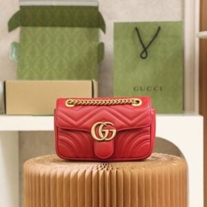 Gucci Bag GG Marmont Matelasse Shoulder Bag With OG Magnetic Box Dust Bag Red 529