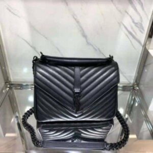 YSL Handbag Saint Laurent College Medium Chain Bag Black 9023 2