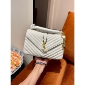YSL Handbag Saint Laurent College Medium Chain Bag White